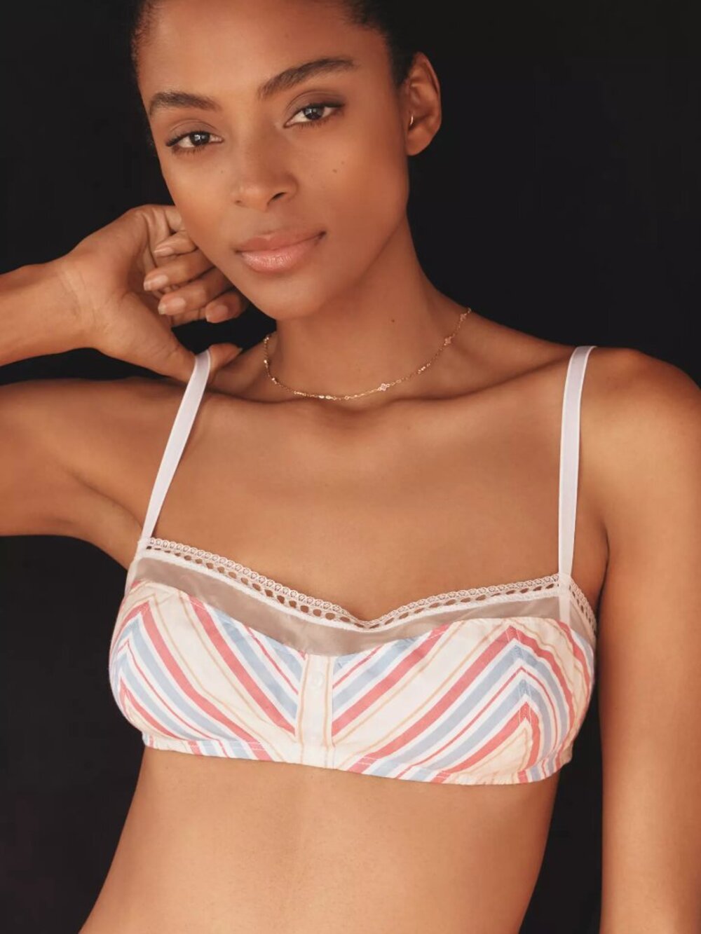 By Anthropologie Lace-Trim Cotton Shelf Bralette - Daydreamer Stripe